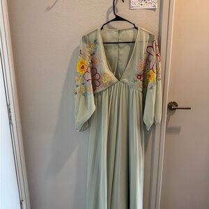 ASOS Light Green Floral Embroidered Maxi Dress